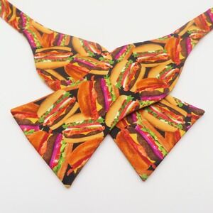 Tuesday Bow Tie Brown Red Hamburgers 2.75" Wide Self Tie Polyester